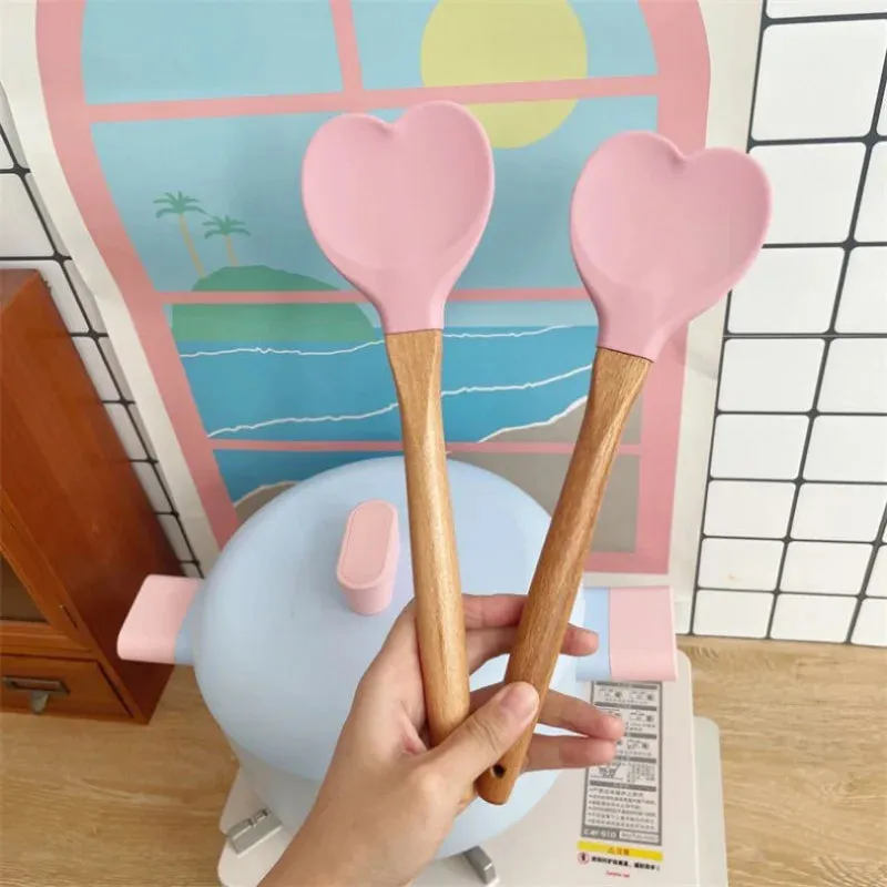 1 PC Pink Love Heart Silicone Spatula Spoon