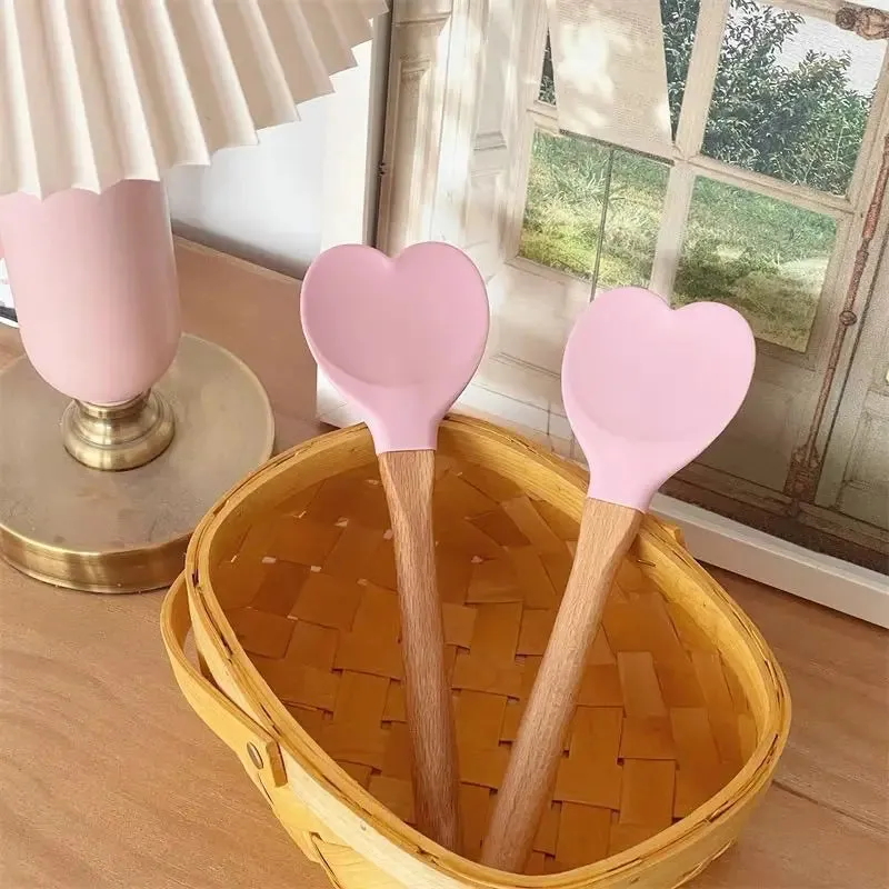 1 PC Pink Love Heart Silicone Spatula Spoon