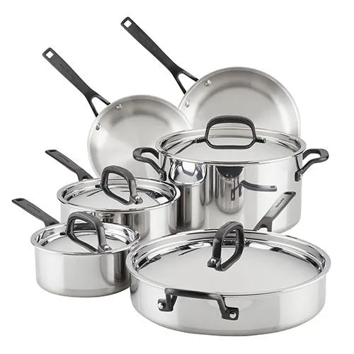 10pc Stainless Steel 5-Ply Clad Cookware Set