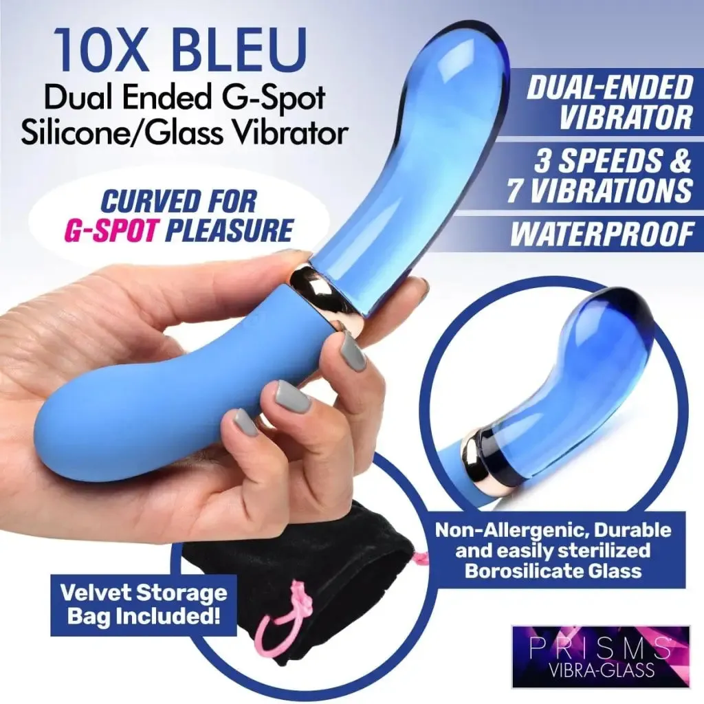 10x Bleu Dual Ended G-spot Silicone And Glass Vibrator