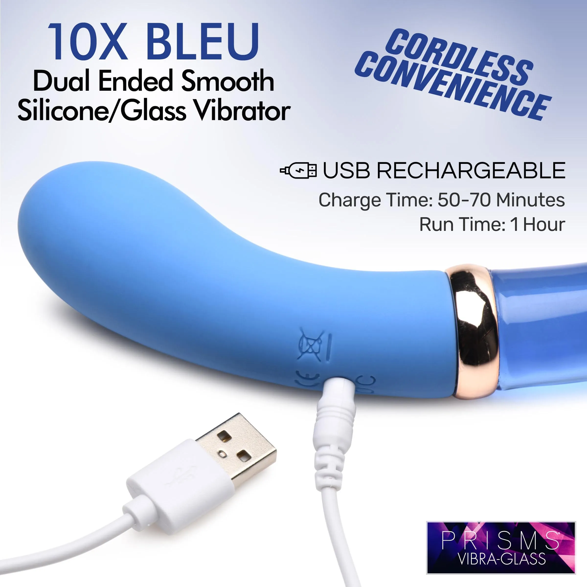 10X Bleu Dual Ended P-Spot Silicone and Glass Vibrator