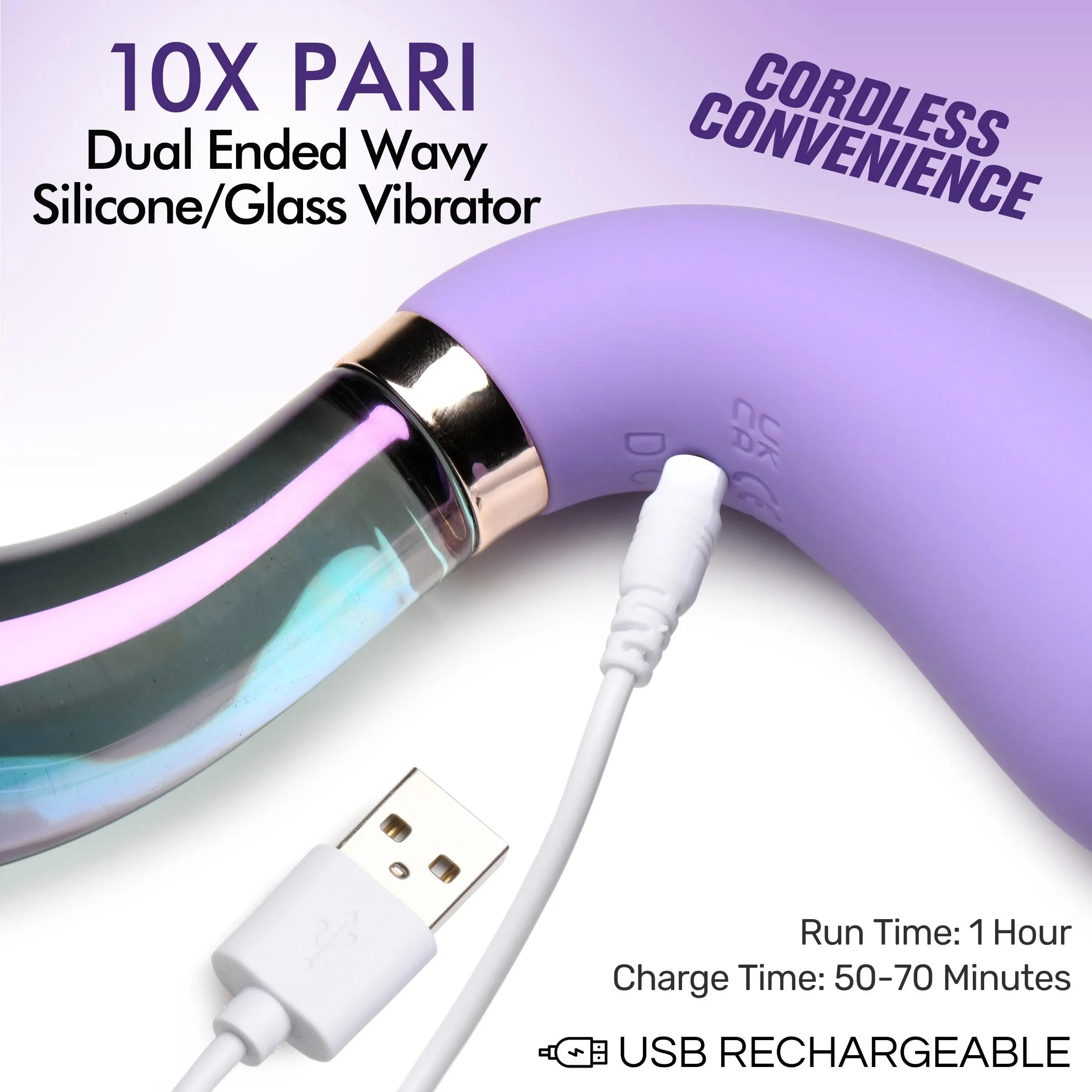 10X Pari Dual Ended Wavy Silicone and Glass Vibrator