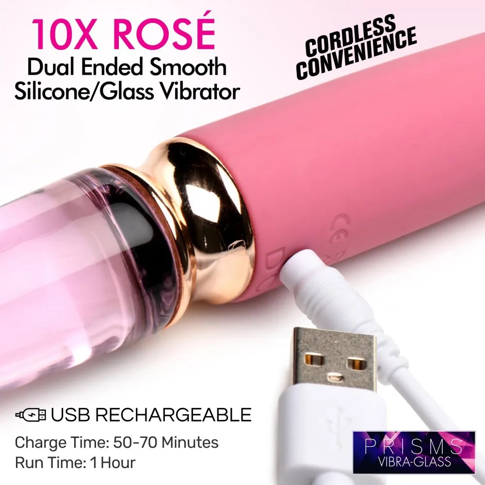 10X Rosé Dual Ended Smooth Silicone and Glass Vibrator