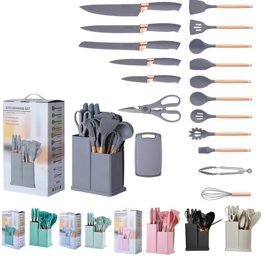 19 Piece Silicone & Wooden Handle Kitchenware Set