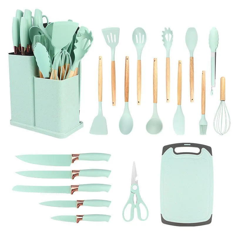 19 Piece Silicone & Wooden Handle Kitchenware Set