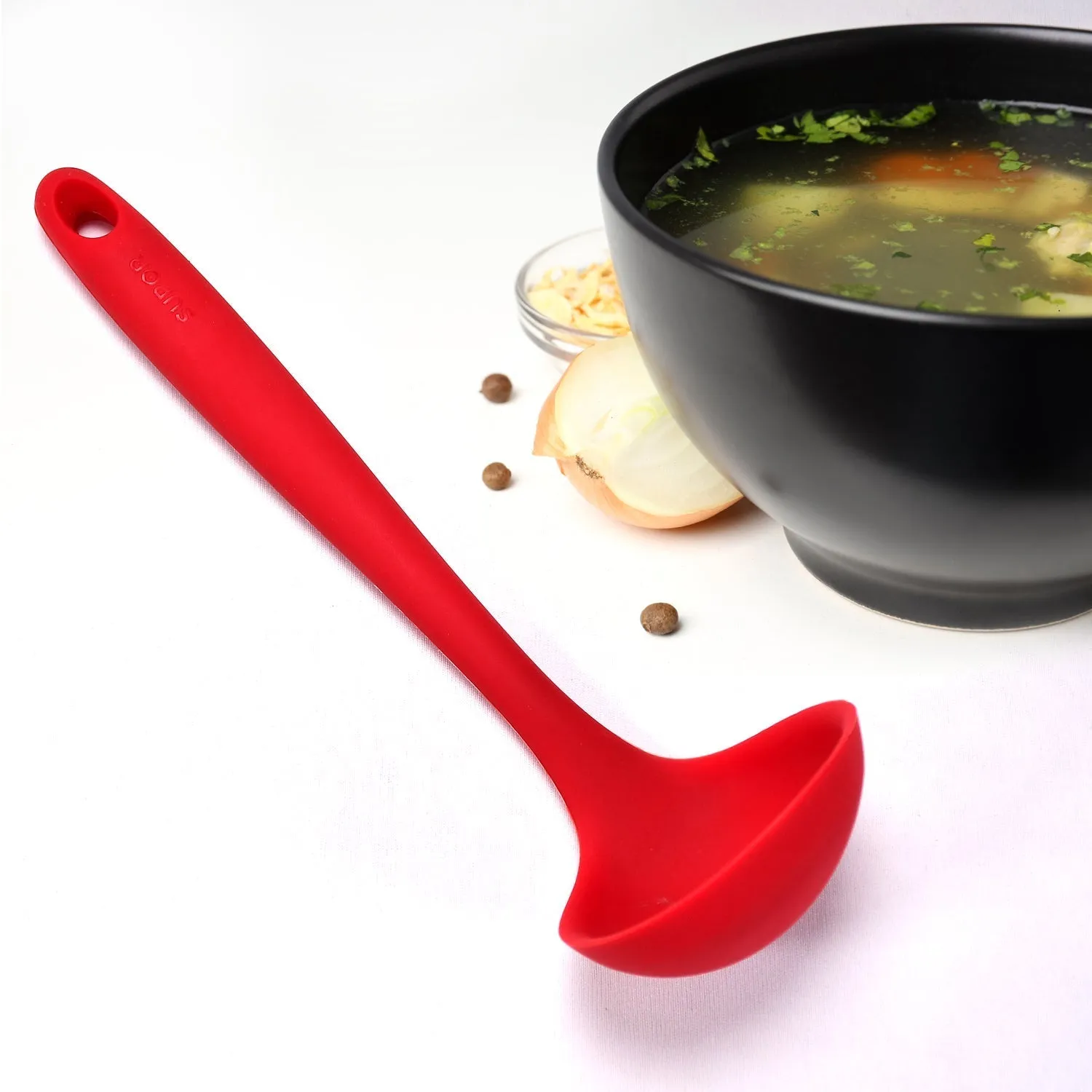 2300 Silicone soup Spoon, Heat Resistant Soup Ladle Scoop with Solid Coating Handle