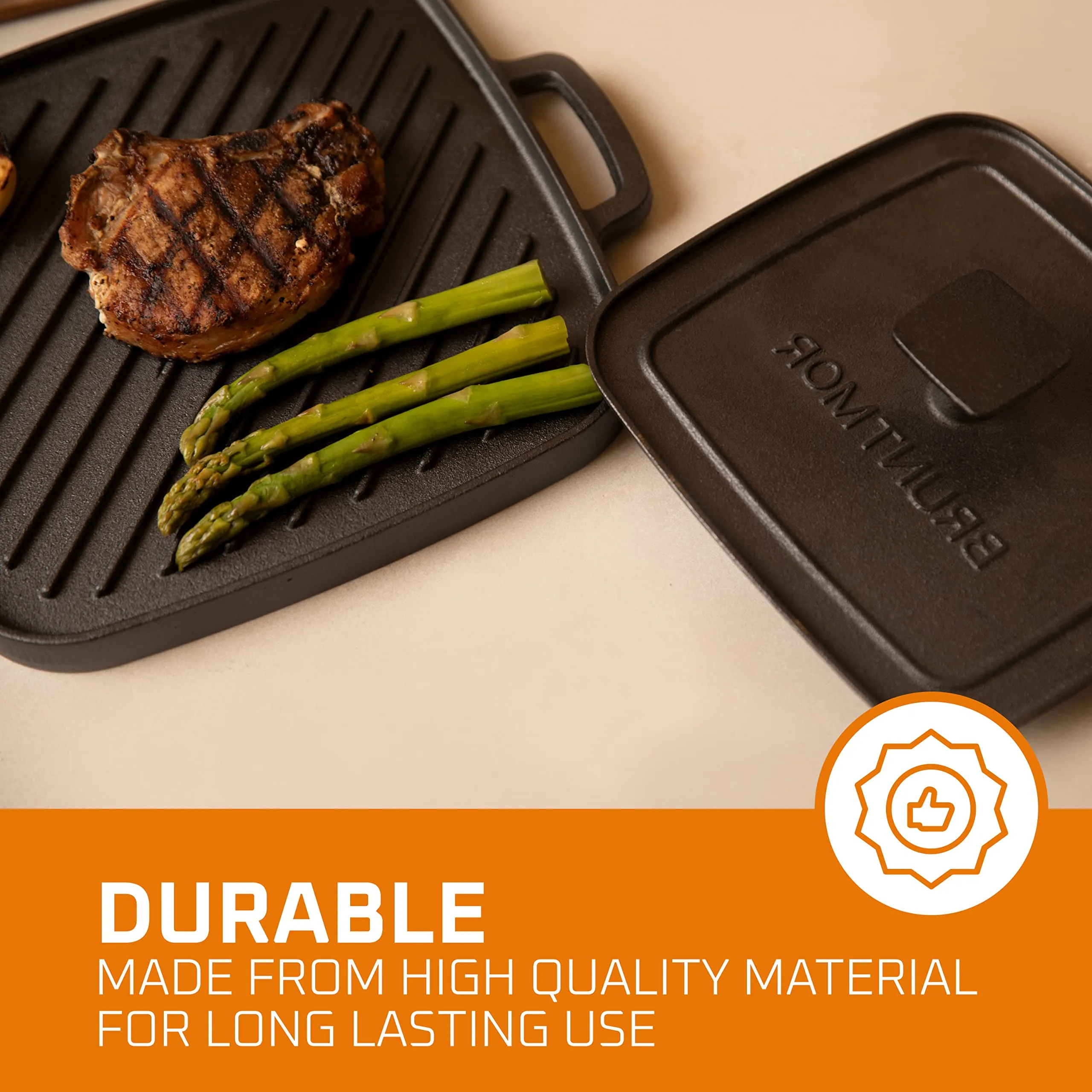 2In1 Pre-Seasoned Square Cast Iron Reversible Griddle Grill Pan Cookware For Single Burn