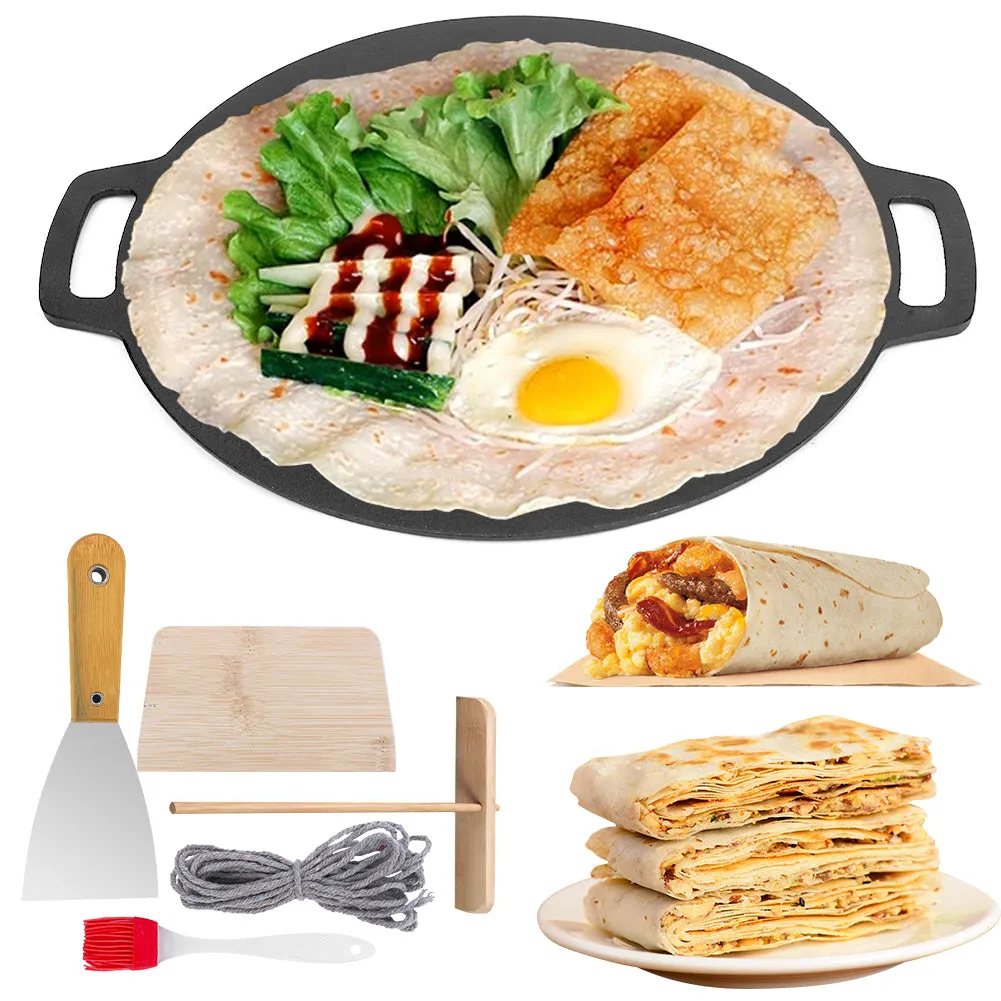 40cm Pre-Seasoned Cast Iron Crepes Pan Set, 5 Piece