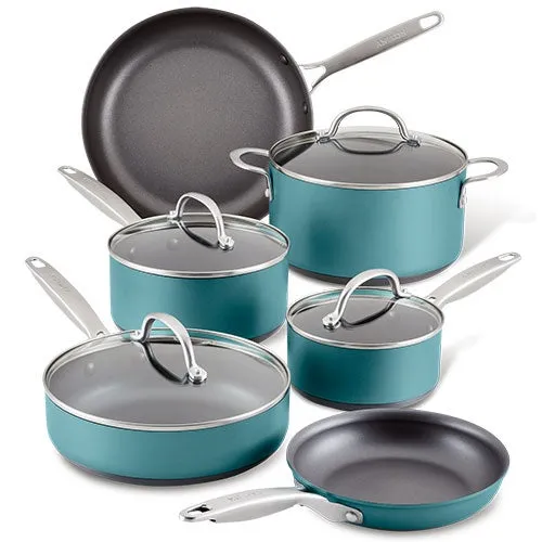 Achieve 10pc Hard Anodized Cookware Set Teal