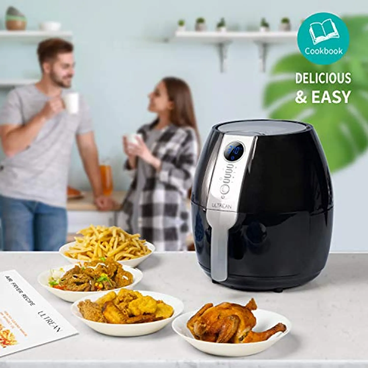 Air Fryer, 4.2 Quart (4 Liter) Electric Hot Air Fryers Oven Oilless Cooker with LCD Digital Screen and Nonstick Frying Pot