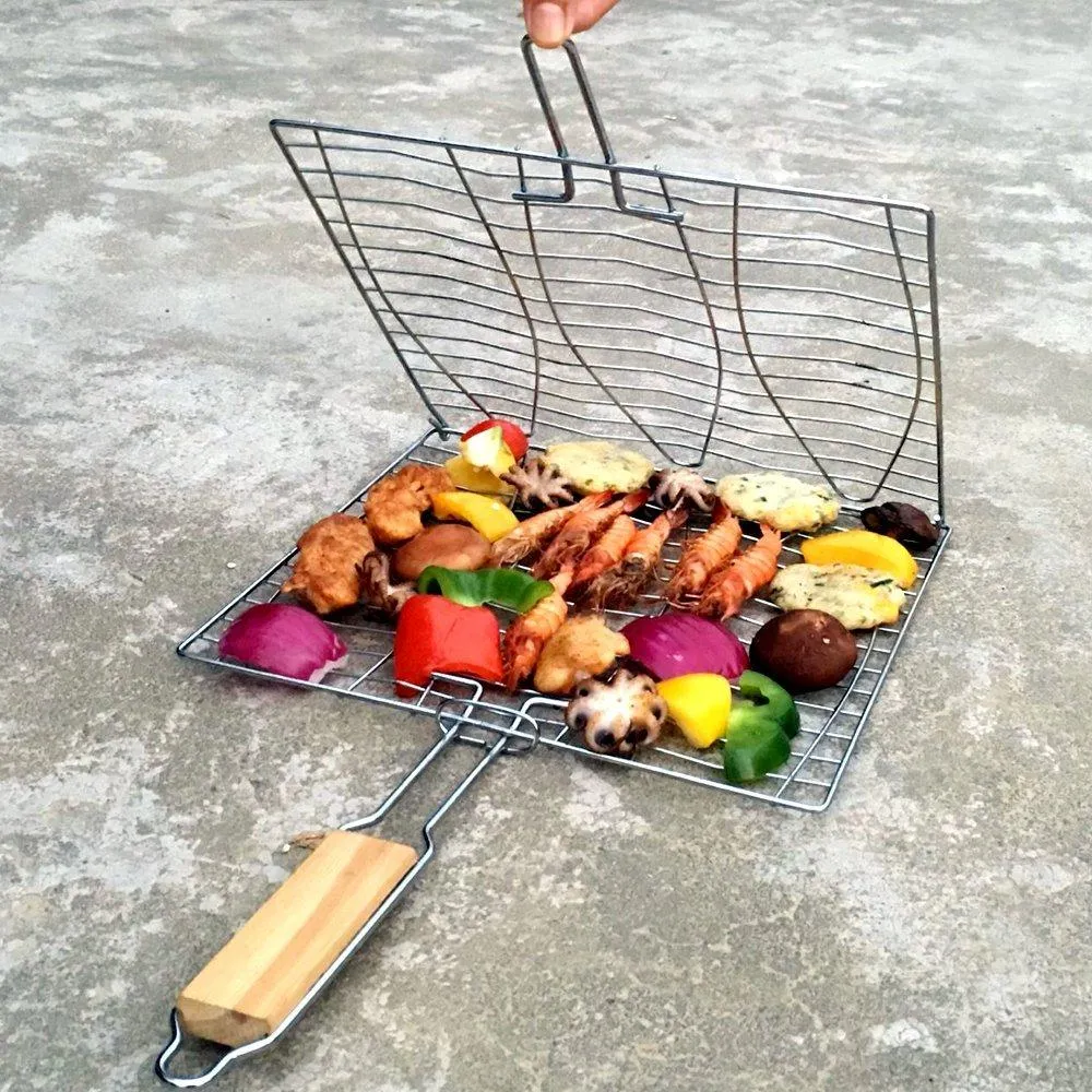 BBQ WINJ Grilling Basket&#xFF0C;trying basket Stainless Steel Triple BBQ Basket Fish Basket BBQ Net&#xFF0C;Suitable for Outdoor and Indoor Barbecue,(20.5&rdquo;X11&quot;X0.63&quot;) Sliver