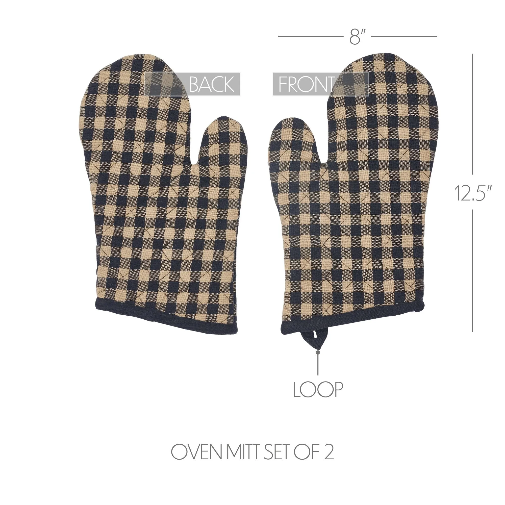 Black Check Oven Mitt Set of 2