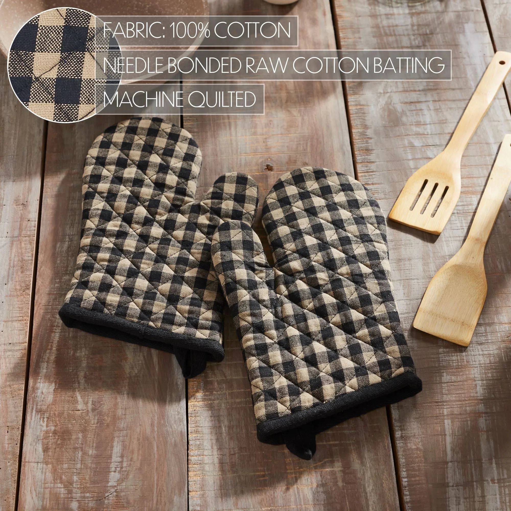 Black Check Oven Mitt Set of 2