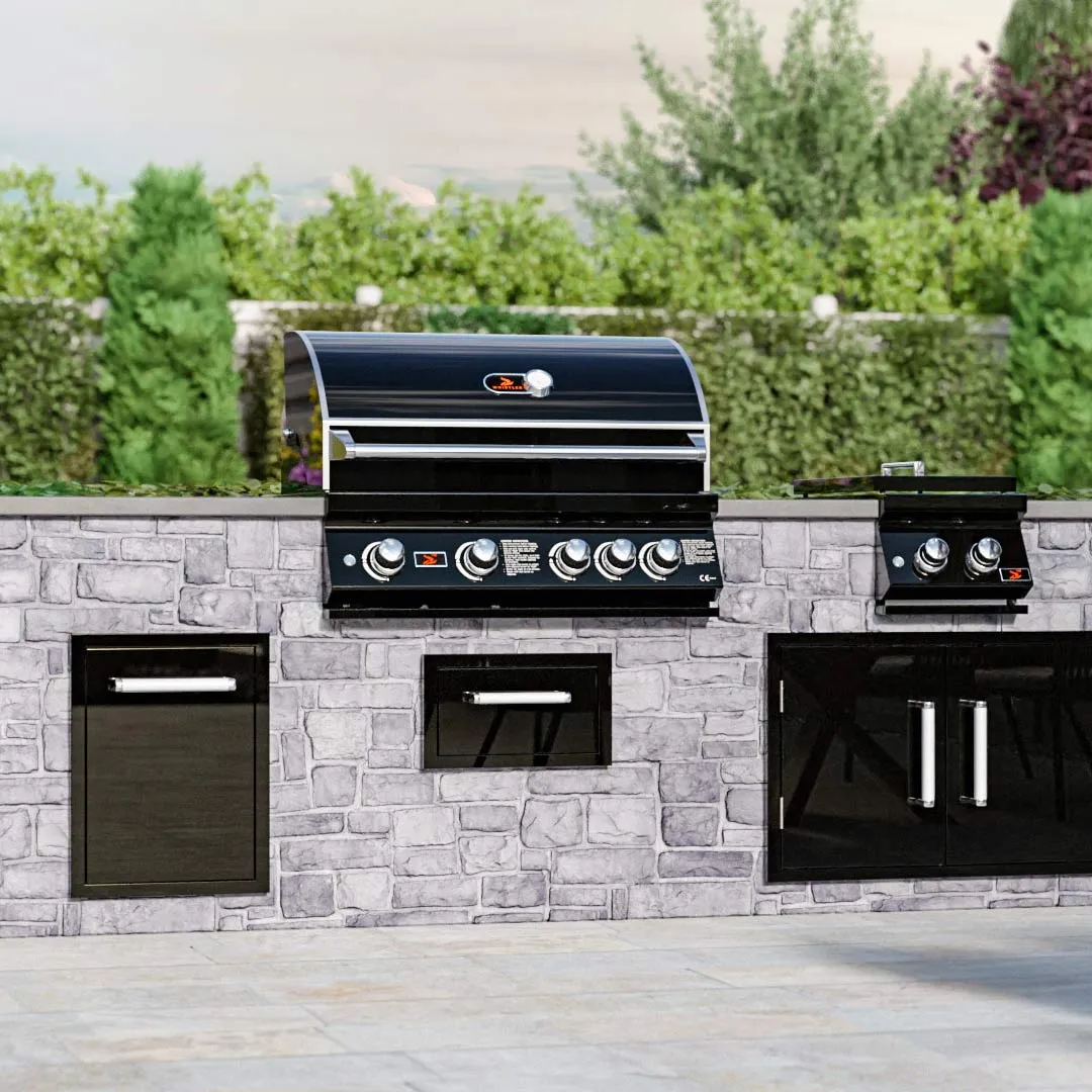 Black Silk Burford 4 Burner Built in BBQ with Rotisserie & Cover - Whistler Grills