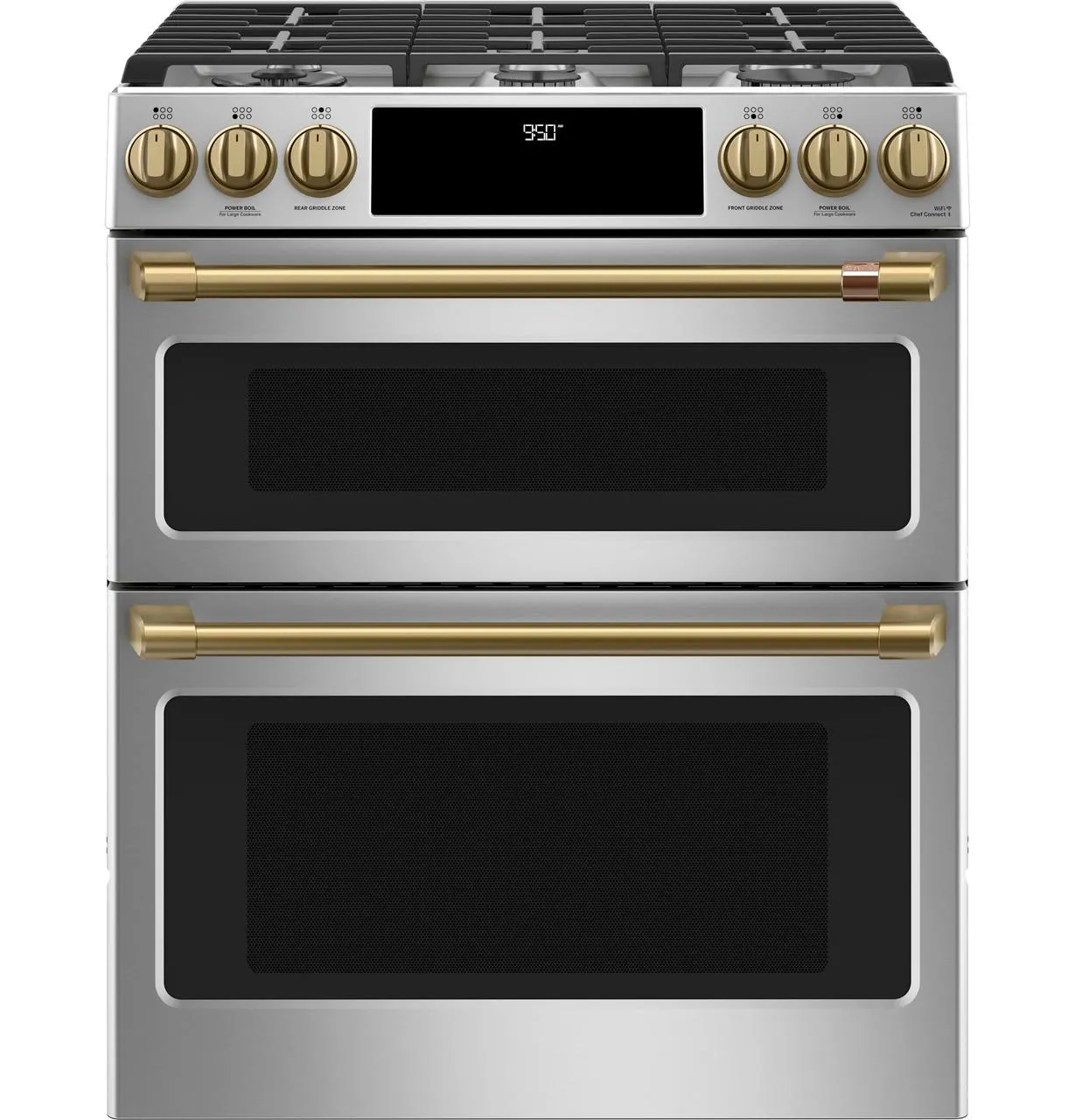 Cafe C2S950P2MS1 Caf(eback)™ 30" Smart Slide-In, Front-Control, Dual-Fuel, Double-Oven Range with Convection