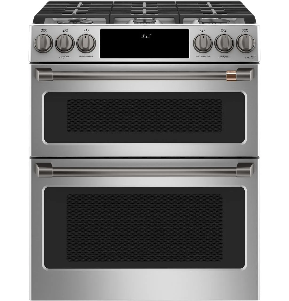 Cafe C2S950P2MS1 Caf(eback)™ 30" Smart Slide-In, Front-Control, Dual-Fuel, Double-Oven Range with Convection