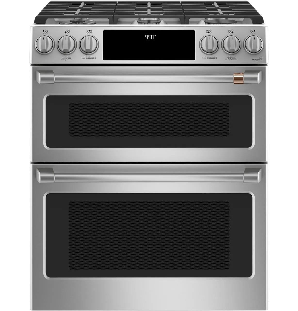 Cafe C2S950P2MS1 Caf(eback)™ 30" Smart Slide-In, Front-Control, Dual-Fuel, Double-Oven Range with Convection