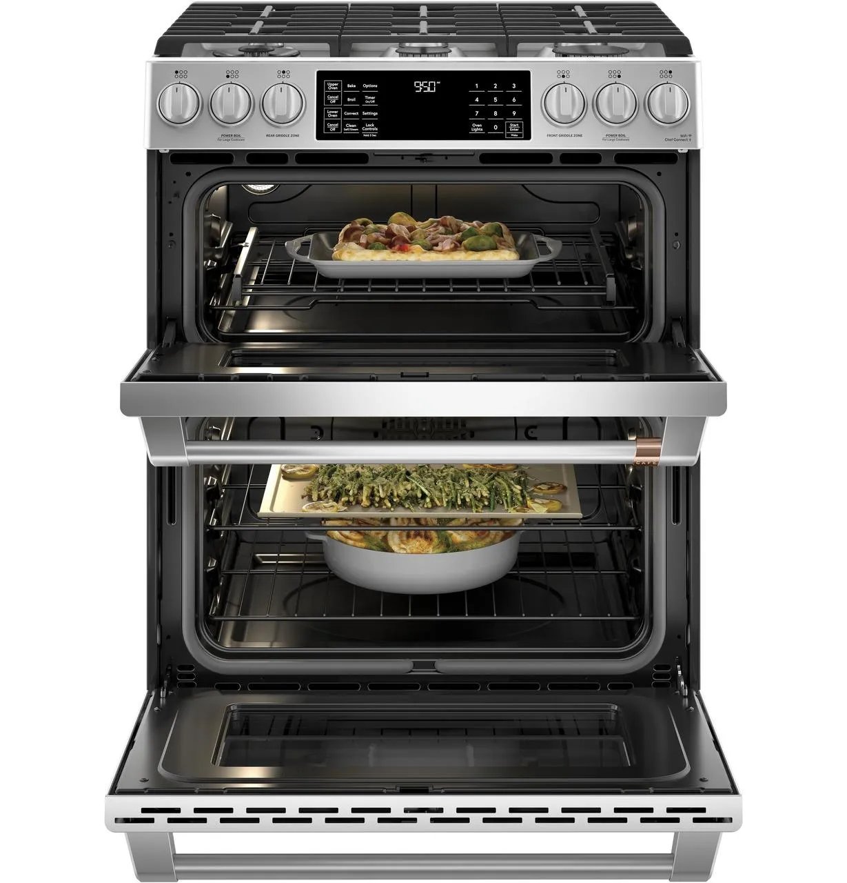 Cafe C2S950P2MS1 Caf(eback)™ 30" Smart Slide-In, Front-Control, Dual-Fuel, Double-Oven Range with Convection