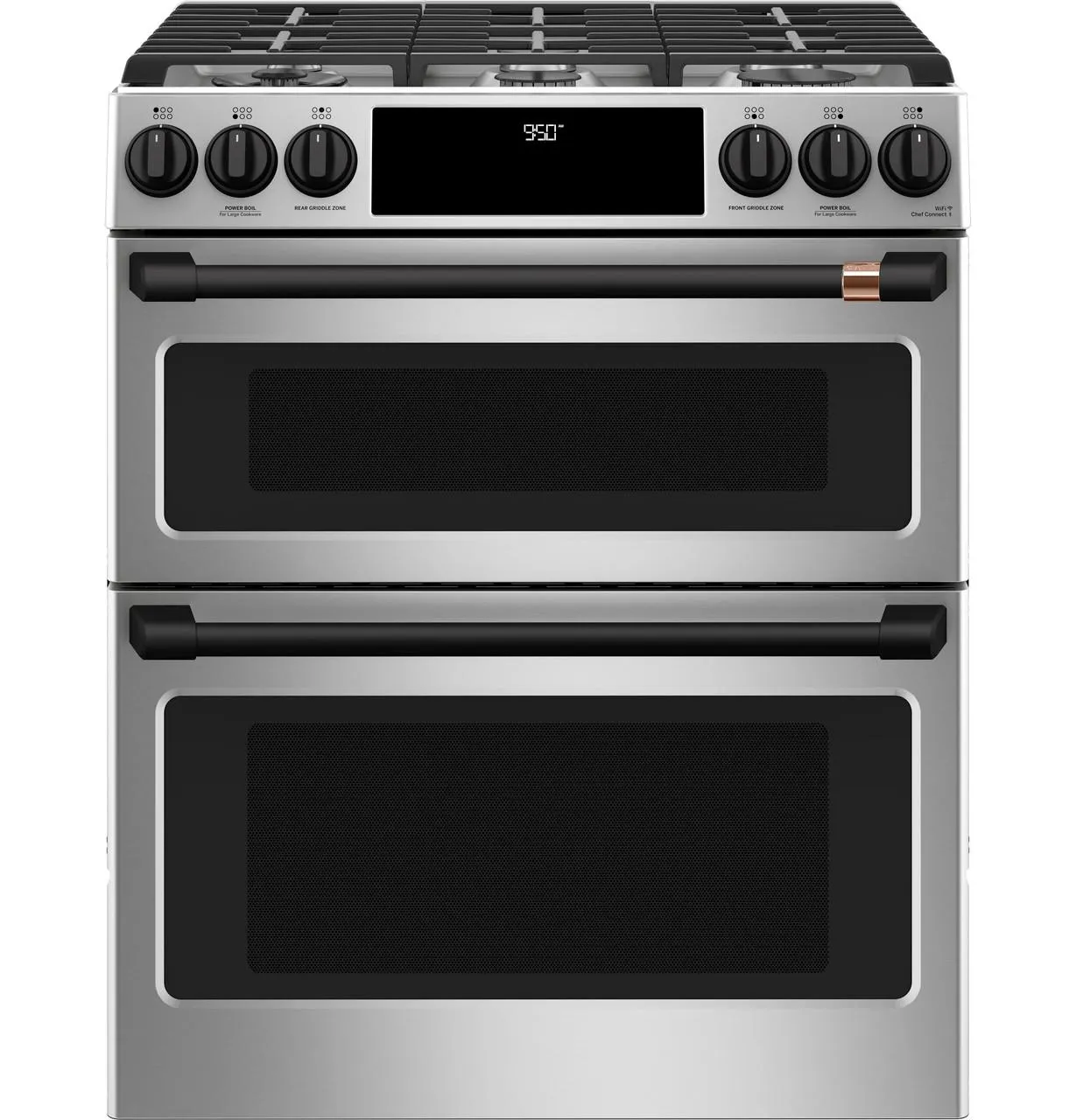 Cafe C2S950P2MS1 Caf(eback)™ 30" Smart Slide-In, Front-Control, Dual-Fuel, Double-Oven Range with Convection