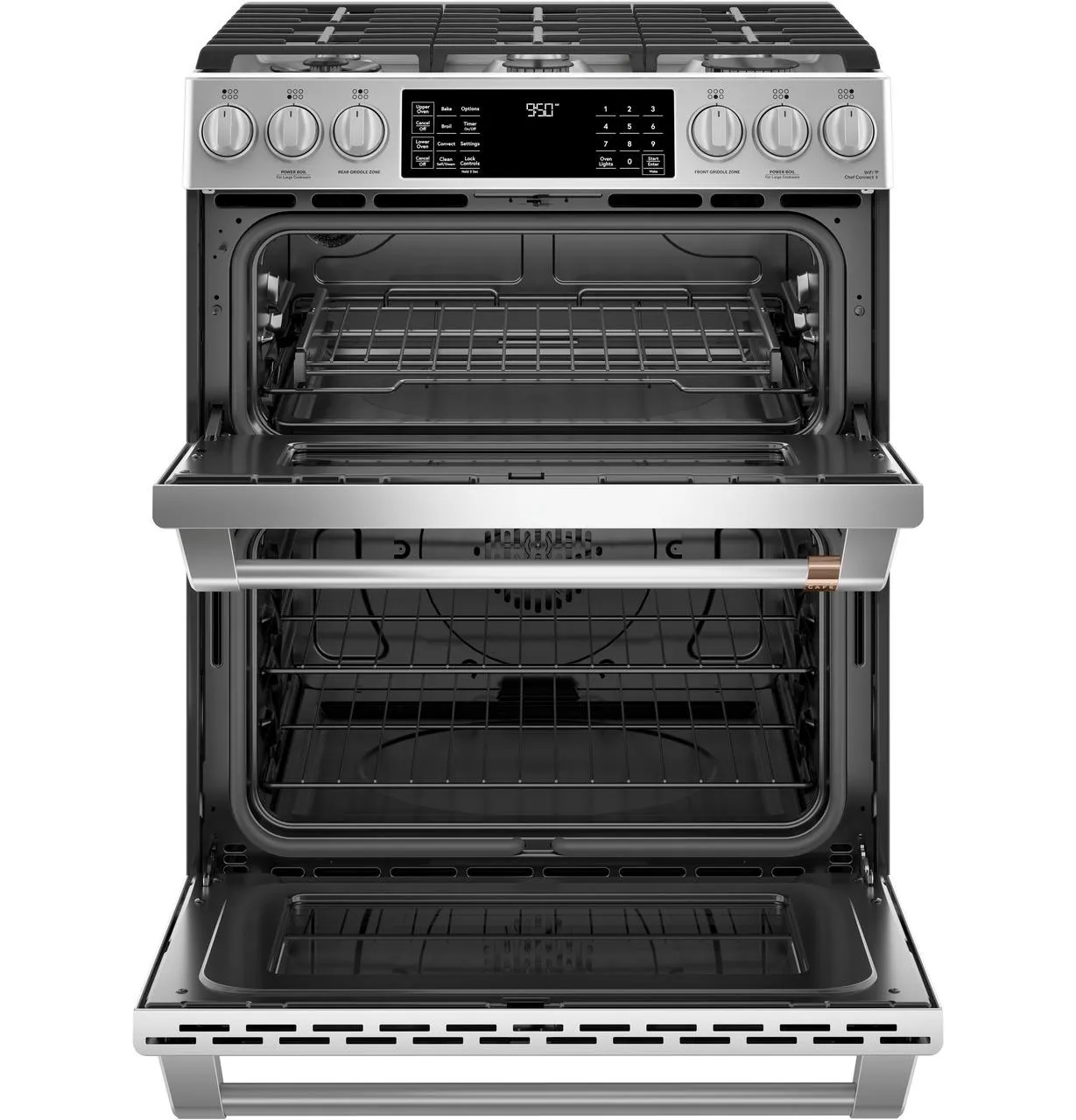 Cafe C2S950P2MS1 Caf(eback)™ 30" Smart Slide-In, Front-Control, Dual-Fuel, Double-Oven Range with Convection