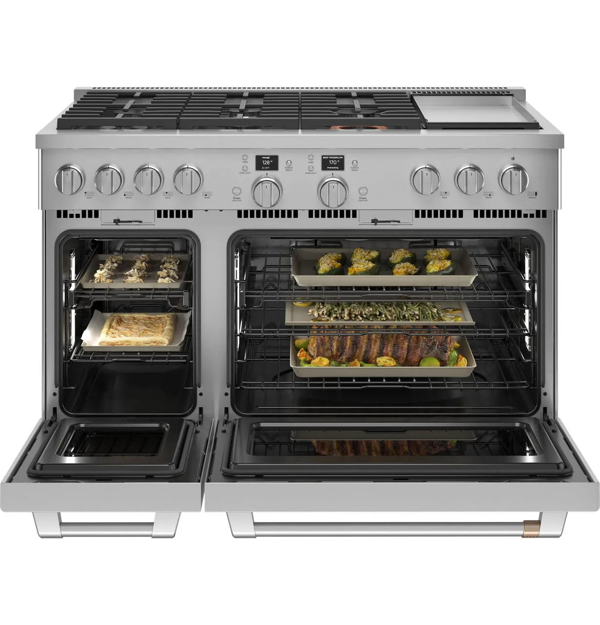 Cafe C2Y486P2TS1 Caf(eback)™ 48" Smart Dual-Fuel Commercial-Style Range with 6 Burners and Griddle (Natural Gas)