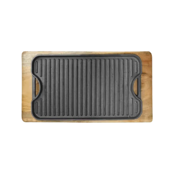 CAST IRON REVERSIBLE GRIDDLE WOOD BASE