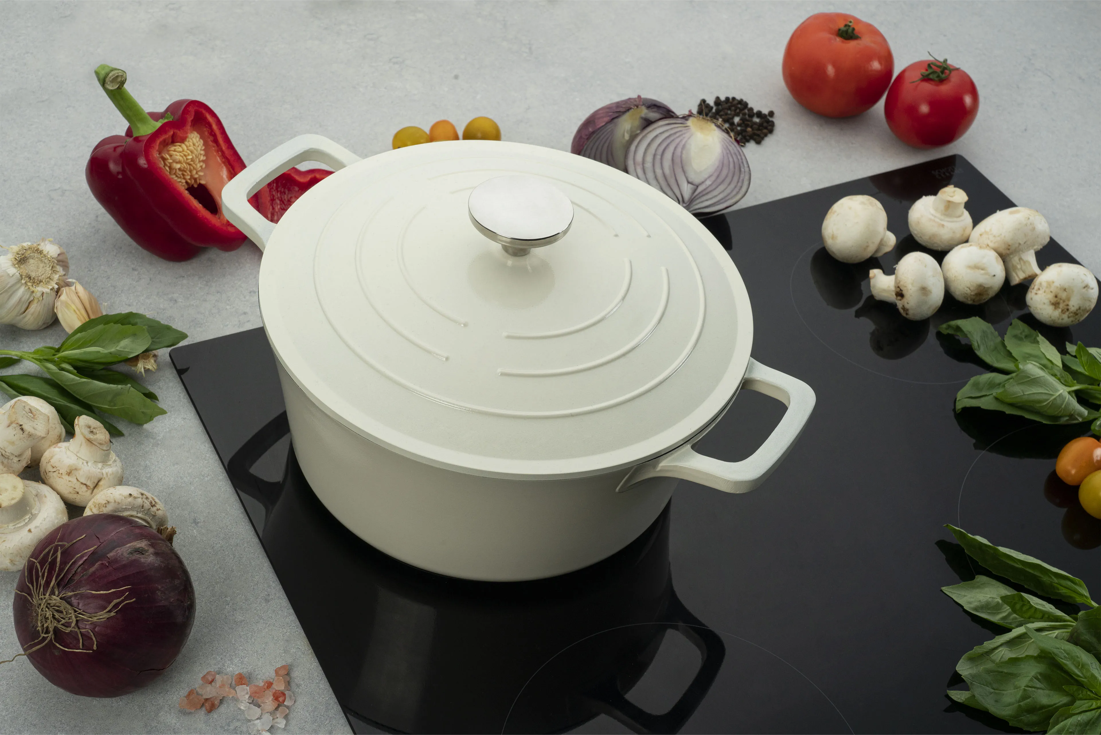 Commichef Cast Aluminium 24cm Round Casserole - Cream