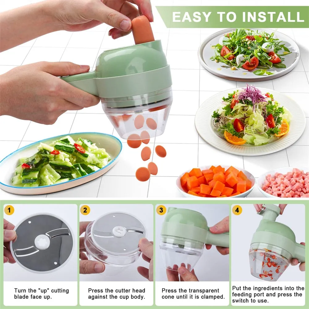 Compact 4-in-1 Handheld Electric Vegetable Slicer