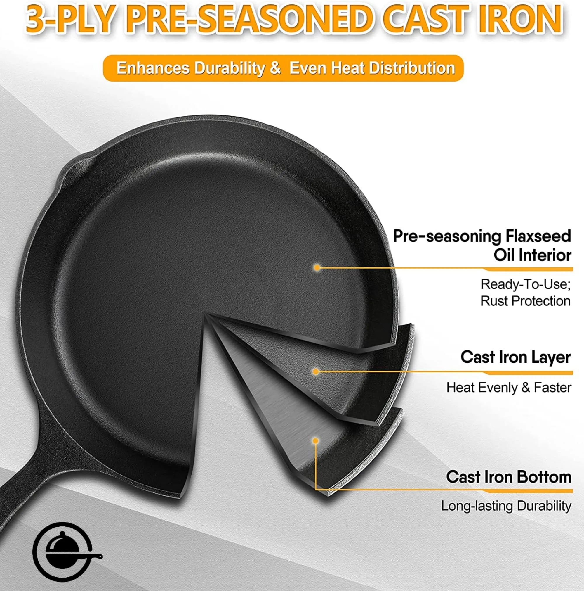 CountryCook Pre-Seasoned Cast Iron Wok/Kadai/Kadhai 26 cms Cookware with Glass Lid Heavy Duty Induction Friendly