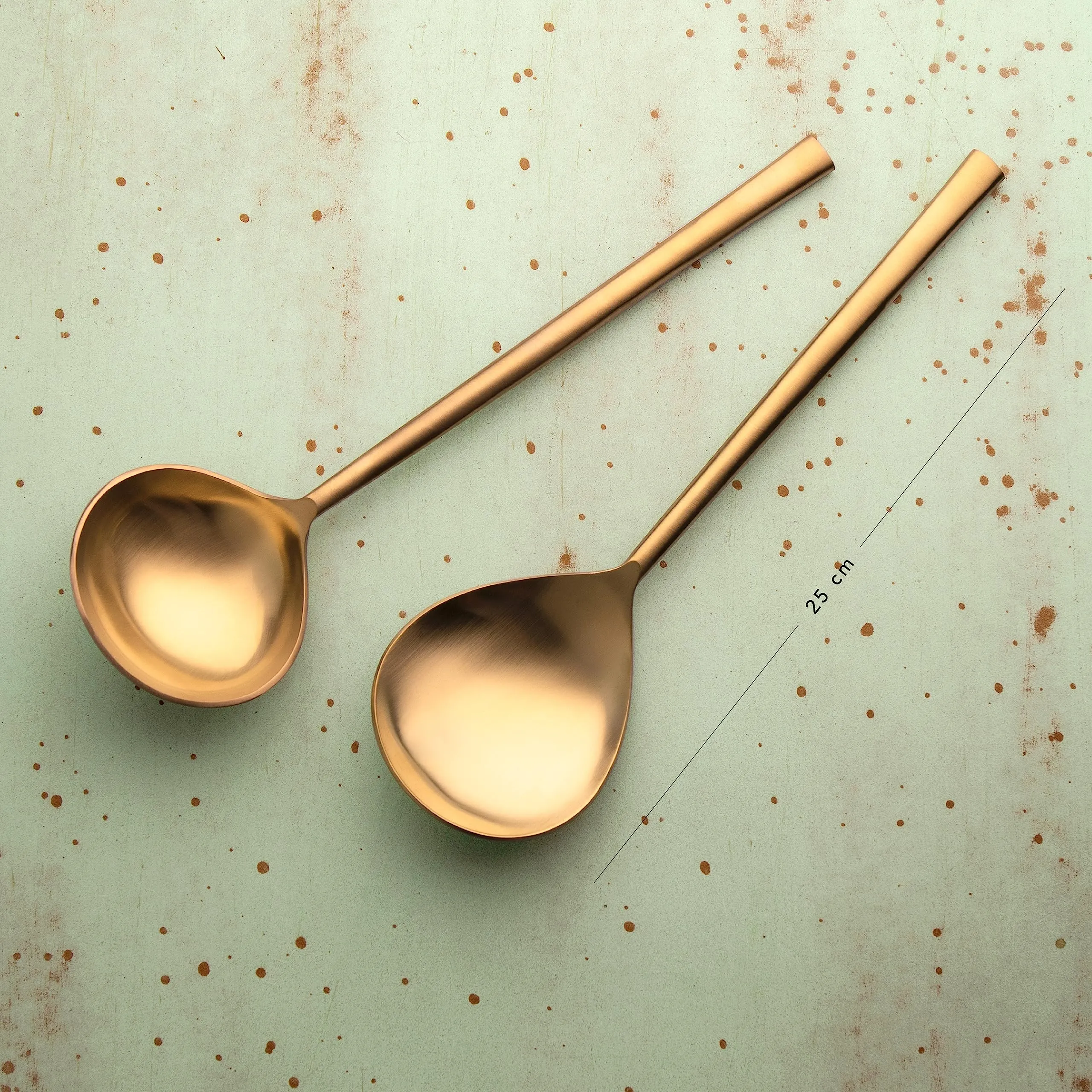 Ellementry Enigma Gold Serving Set of Two| Serving Spoon Set for Home and Restaurant| Stainless Steel |Food Grade Dinnerware & Tableware Set | Ladle Set for Serving Rice/Pasta/Subzi/Curry/Food