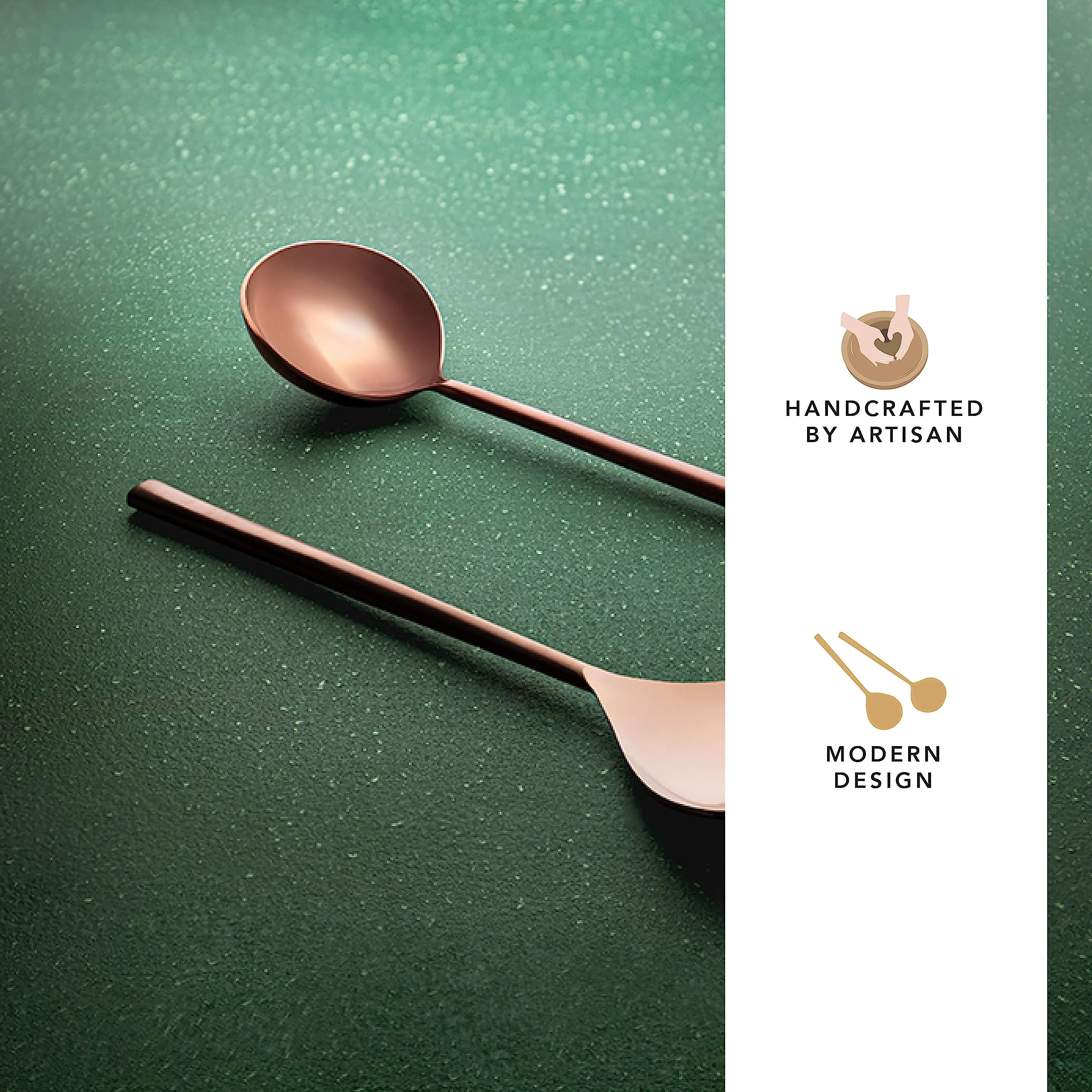 Ellementry Enigma Rose Gold Serving Set of Two| Serving Spoon Set for Home and Restaurant| Stainless Steel |Food Grade Dinnerware & Tableware Set | Ladle Set for Serving Rice/Pasta/Subzi/Curry/Food