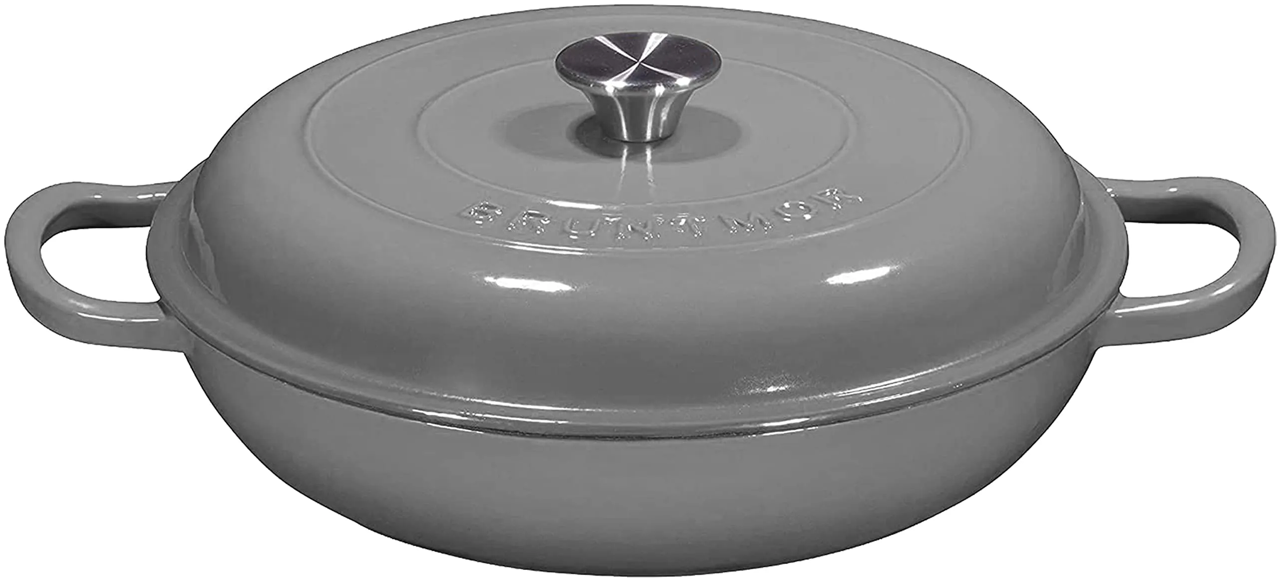 Enameled Cast Iron Cookware Shallow Casserole Braiser Pan, With Steel Knob Cover And