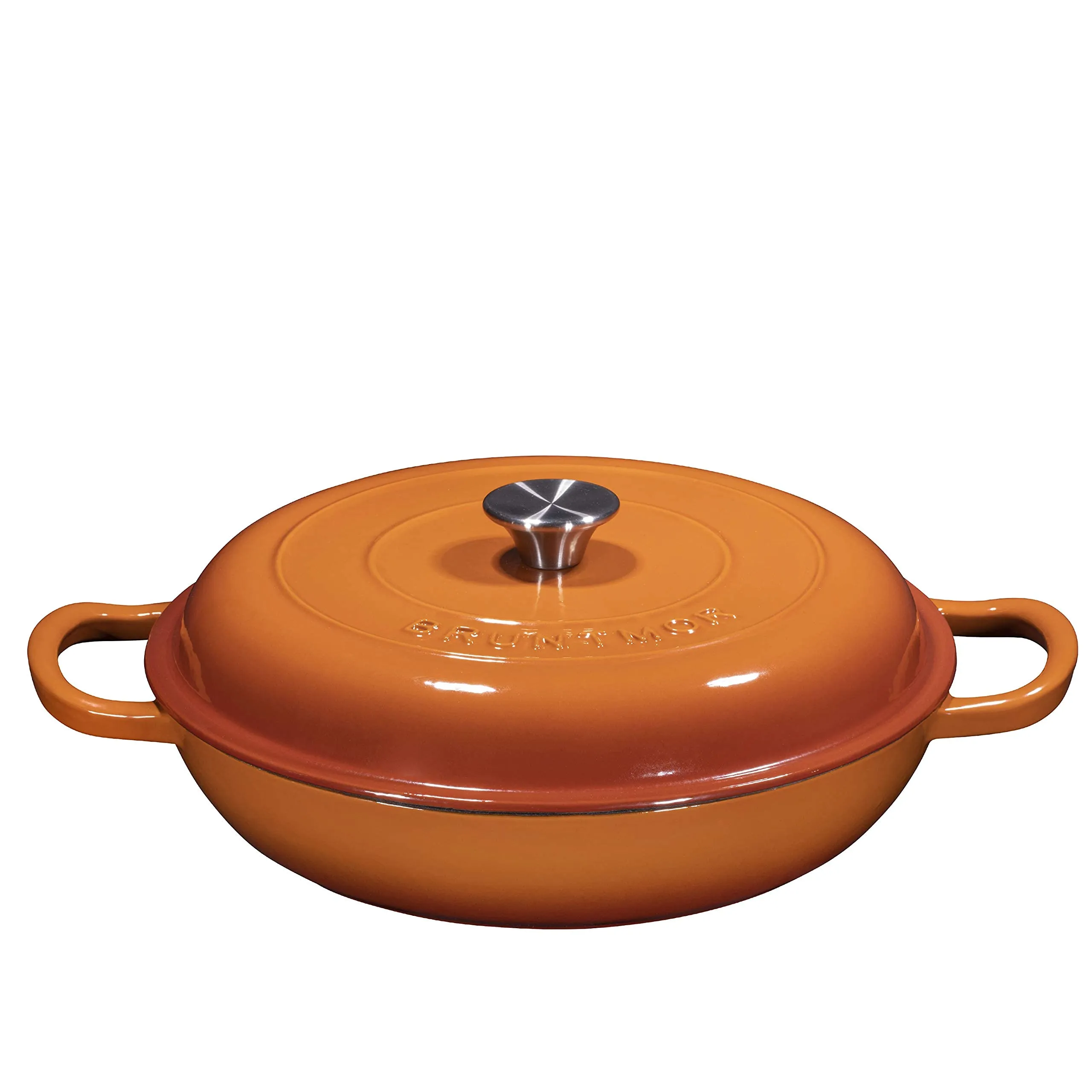 Enameled Cast Iron Cookware Shallow Casserole Braiser Pan, With Steel Knob Cover And