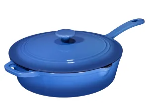 Enameled Cast Iron Skillet Deep Saut Pan with Lid, 12 Inch, Enameled Duke Blue