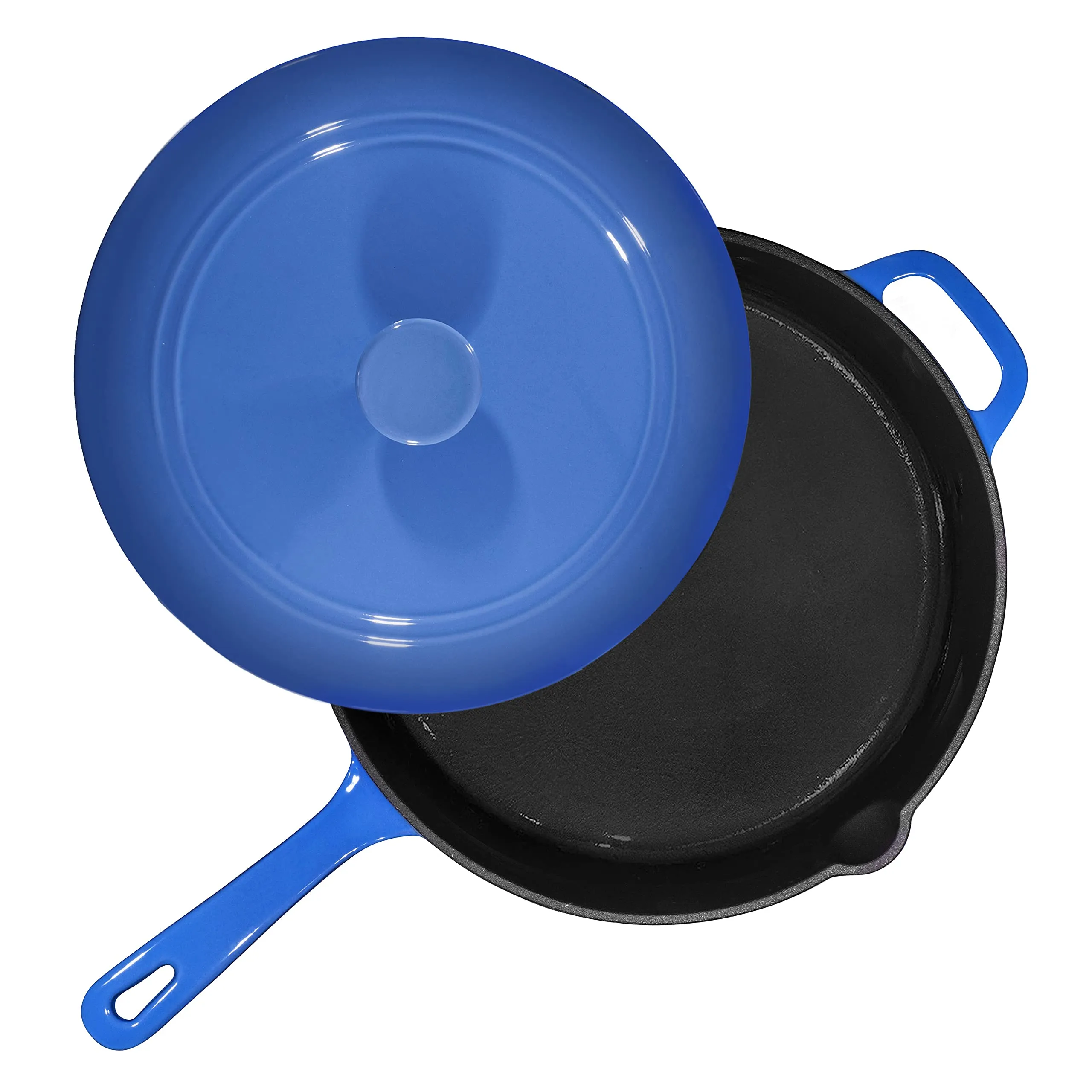 Enameled Cast Iron Skillet Deep Saut Pan with Lid, 12 Inch, Enameled Duke Blue