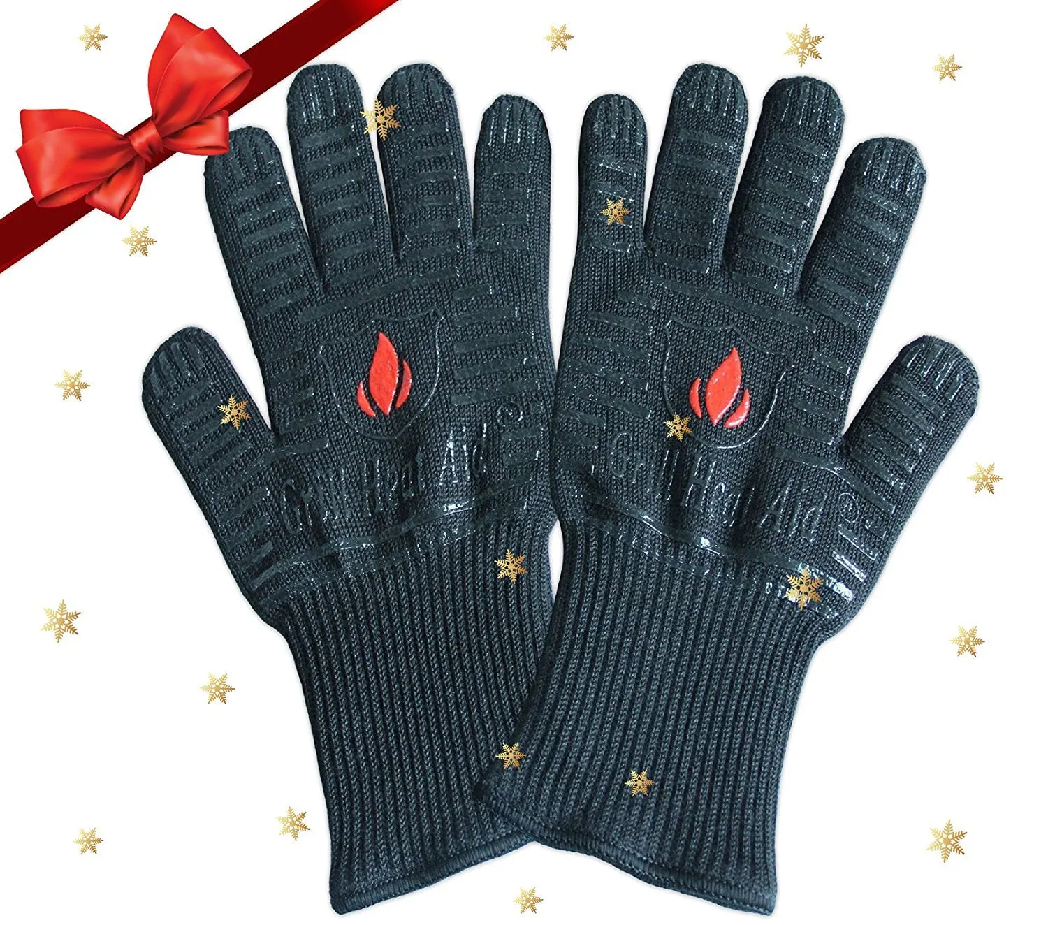 Extreme Heat Resistant Grill Gloves: Premium Insulated and Silicone Lined Aramid Fiber Mitts for Cooking, BBQ, Grilling, Frying and Baking - Professional Indoor Outdoor Kitchen and Oven Accessories