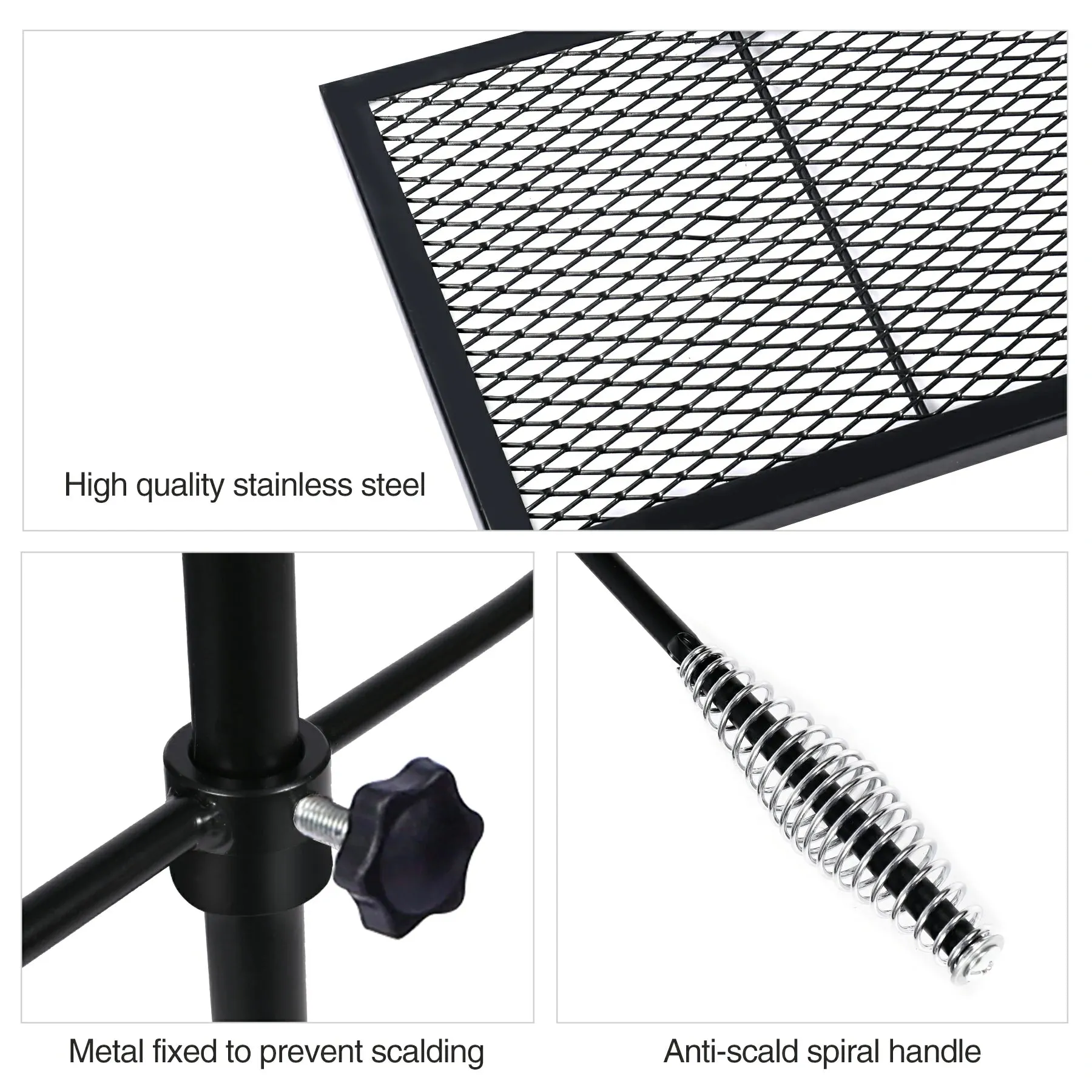 Folding Swivel Campfire Grill Heavy Duty Steel Grate with Carrying Bag for Outdoor Open Flame Cooking