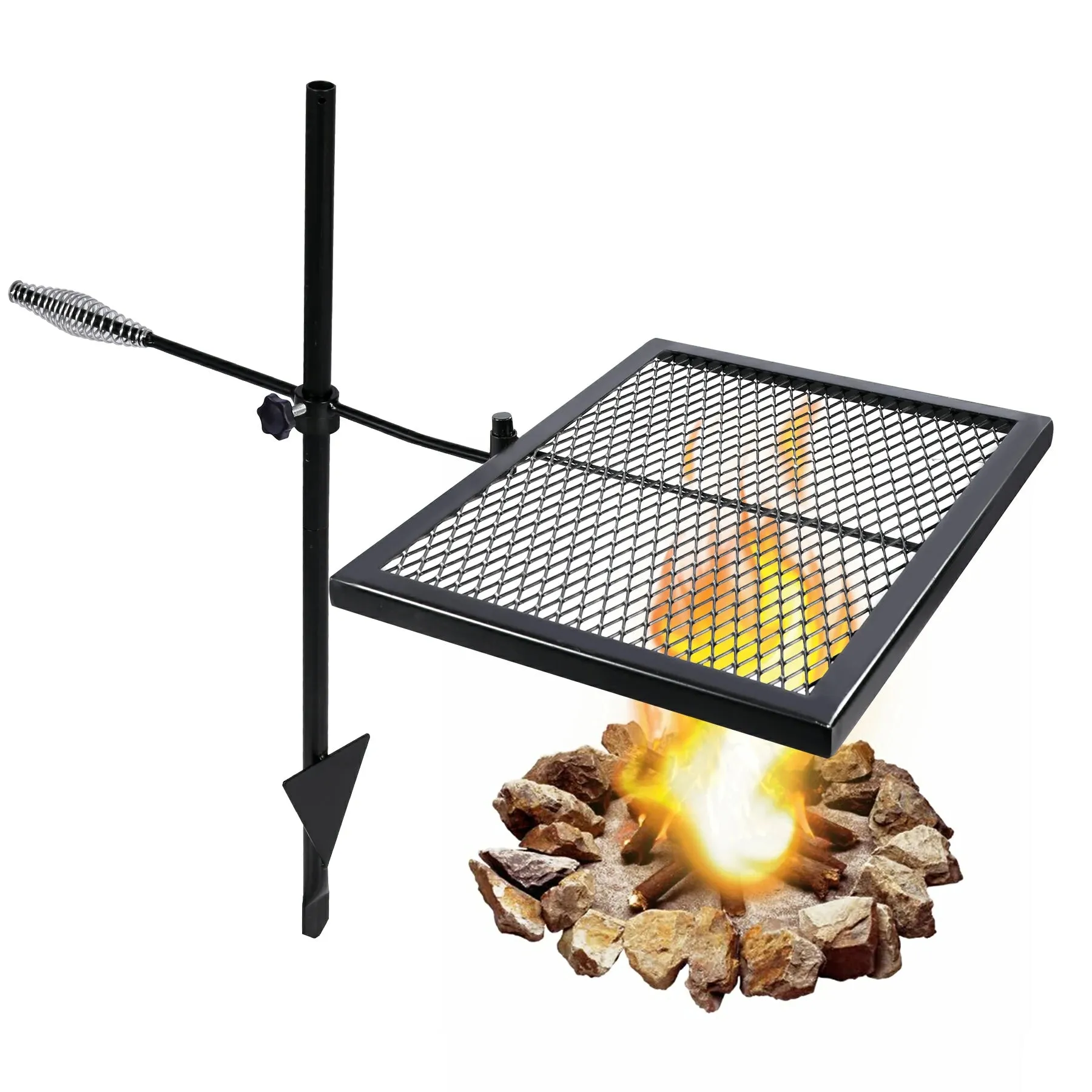 Folding Swivel Campfire Grill Heavy Duty Steel Grate with Carrying Bag for Outdoor Open Flame Cooking