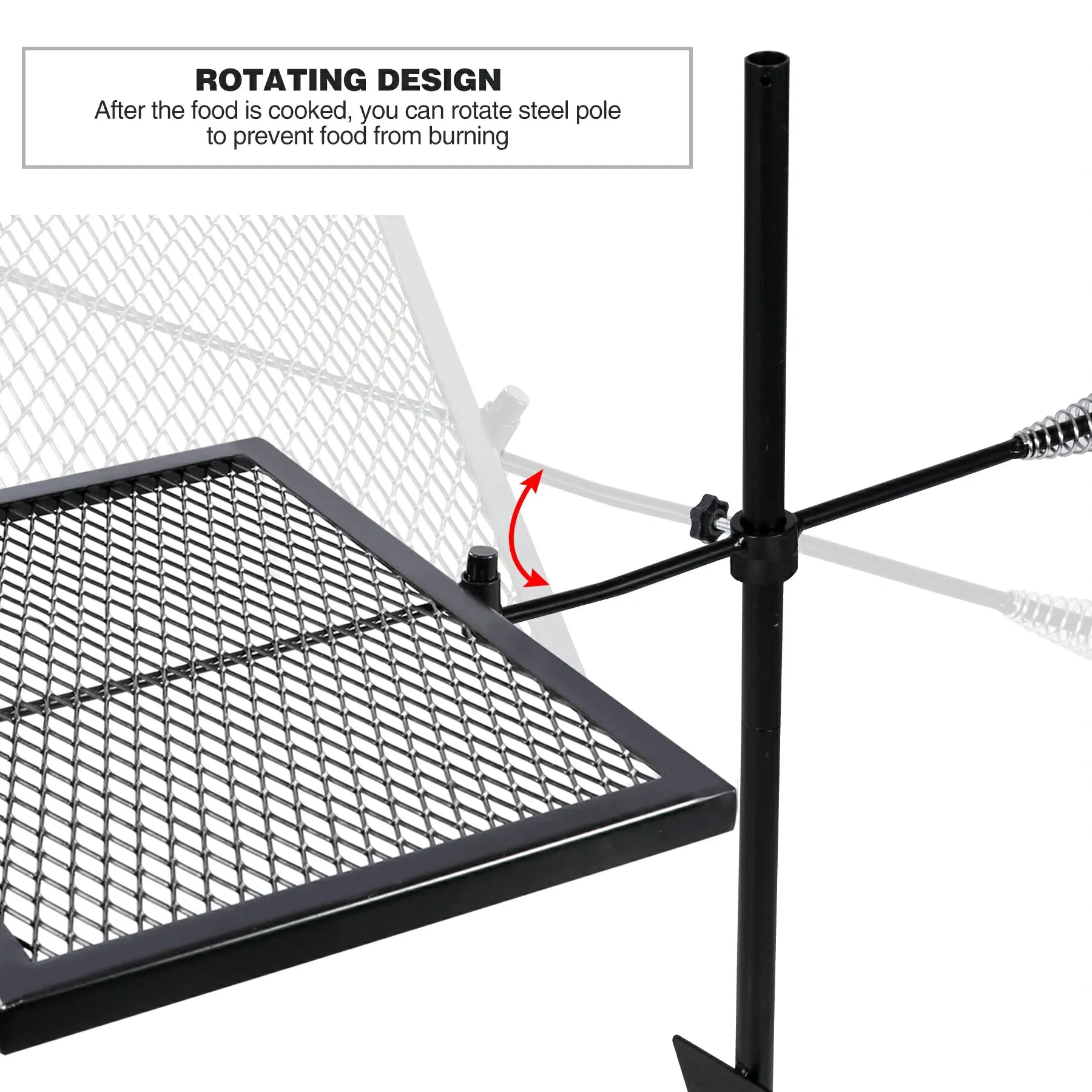 Folding Swivel Campfire Grill Heavy Duty Steel Grate with Carrying Bag for Outdoor Open Flame Cooking