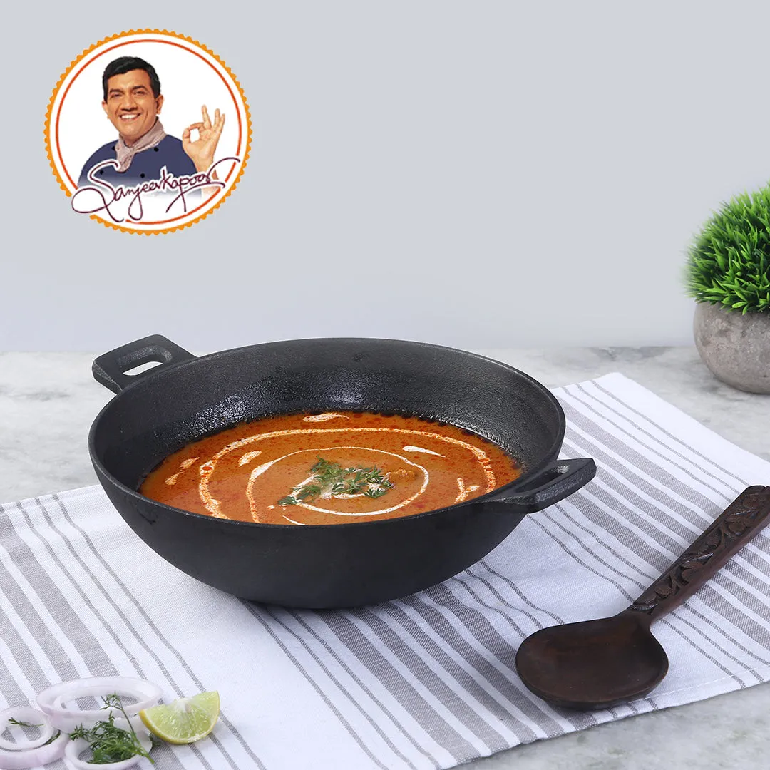 Forza 24 cm Cast-iron Kadhai, Pre-Seasoned Cookware, Induction Friendly, 1.9L, 3.8mm