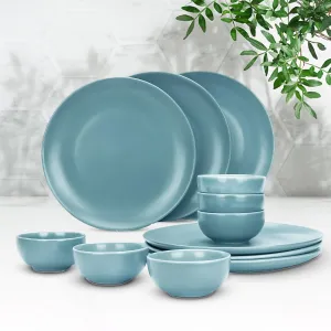 Gleevers Ceramic Dinner Set (12 Pcs) | Microwave Safe Dinner Plates and Bowls Sets Cookware | Chip Resistant Dinnerware Sets | House Warming Gifts New Home for Couple Men Women (Blue)