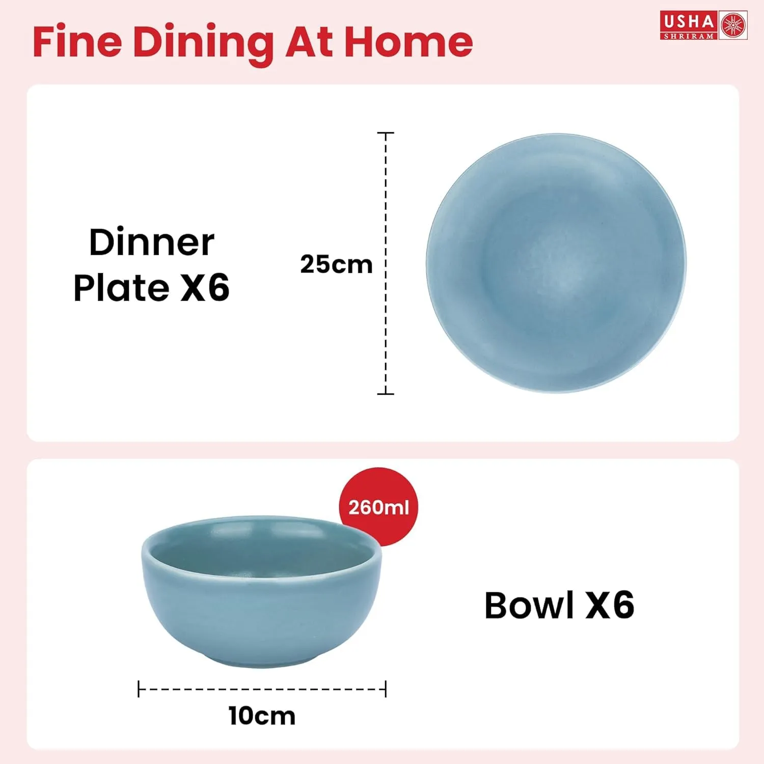 Gleevers Ceramic Dinner Set (12 Pcs) | Microwave Safe Dinner Plates and Bowls Sets Cookware | Chip Resistant Dinnerware Sets | House Warming Gifts New Home for Couple Men Women (Blue)