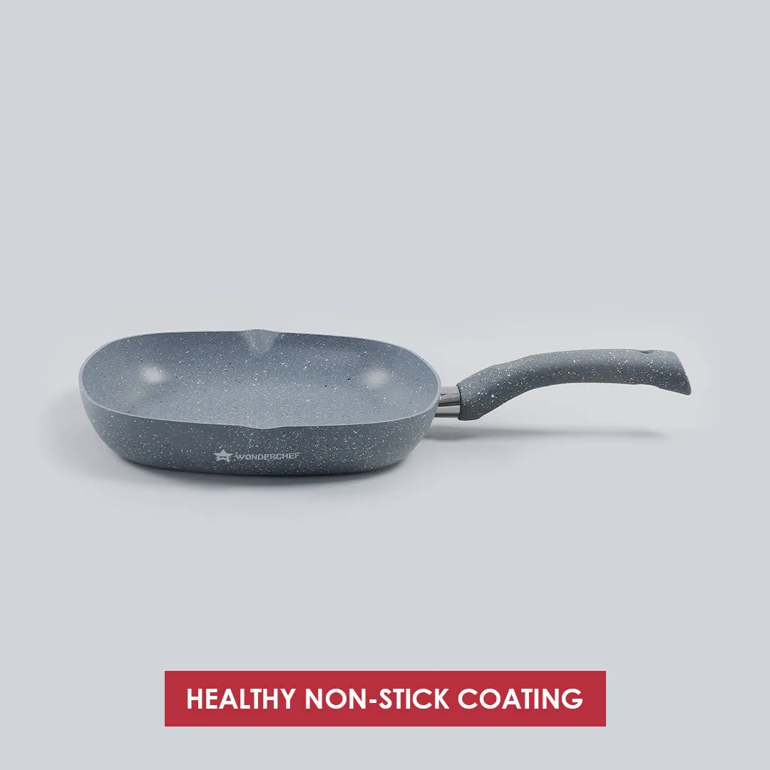 Granite Non-stick Grill Pan, Soft-touch Handle, Virgin Grade Aluminium, PFOA/Heavy metals free, 3.5mm, 2 years warranty, Grey