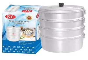 KC Aluminium Momos Steamer Diamm: 8 Inch With 4 Tier Capacity 5 Litres, Silver