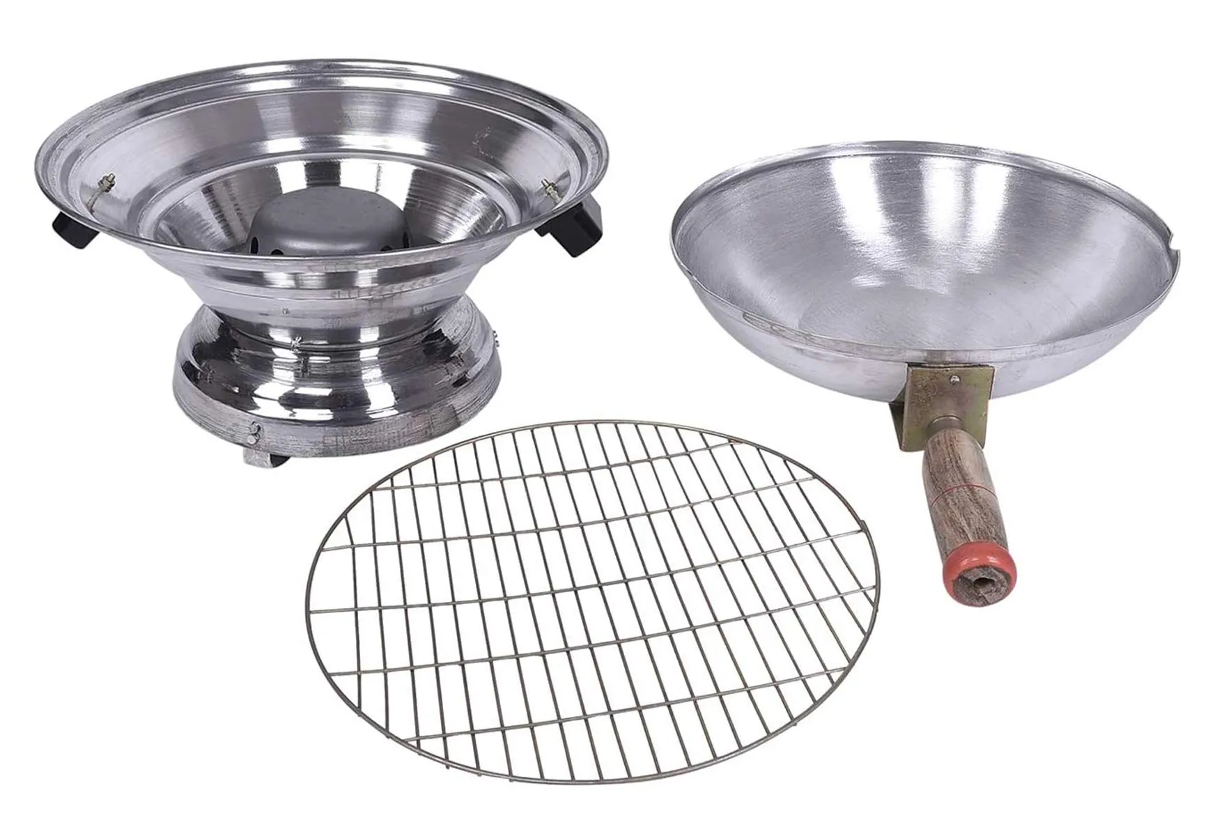 Aluminum Gas Tandoor Bati Maker Oven, Barbecue Grill & Food Steamer Set - 34 x 34 x 26 cm - Silver