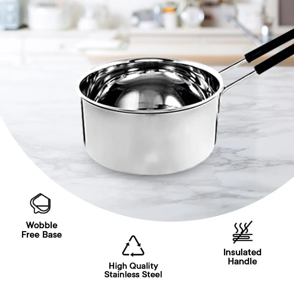 Kuber Industries Set of 3 Stainless Steel Saucepan/Tea Pan|1.1 L, 1.5 L, 2.2 L Capacity|Silicon Handle|Thick Base for Boiling Milk & Tea|Heavy Duty Gauge|Tapeli Patila, Sauce Pot Cookware (Pack of 3)