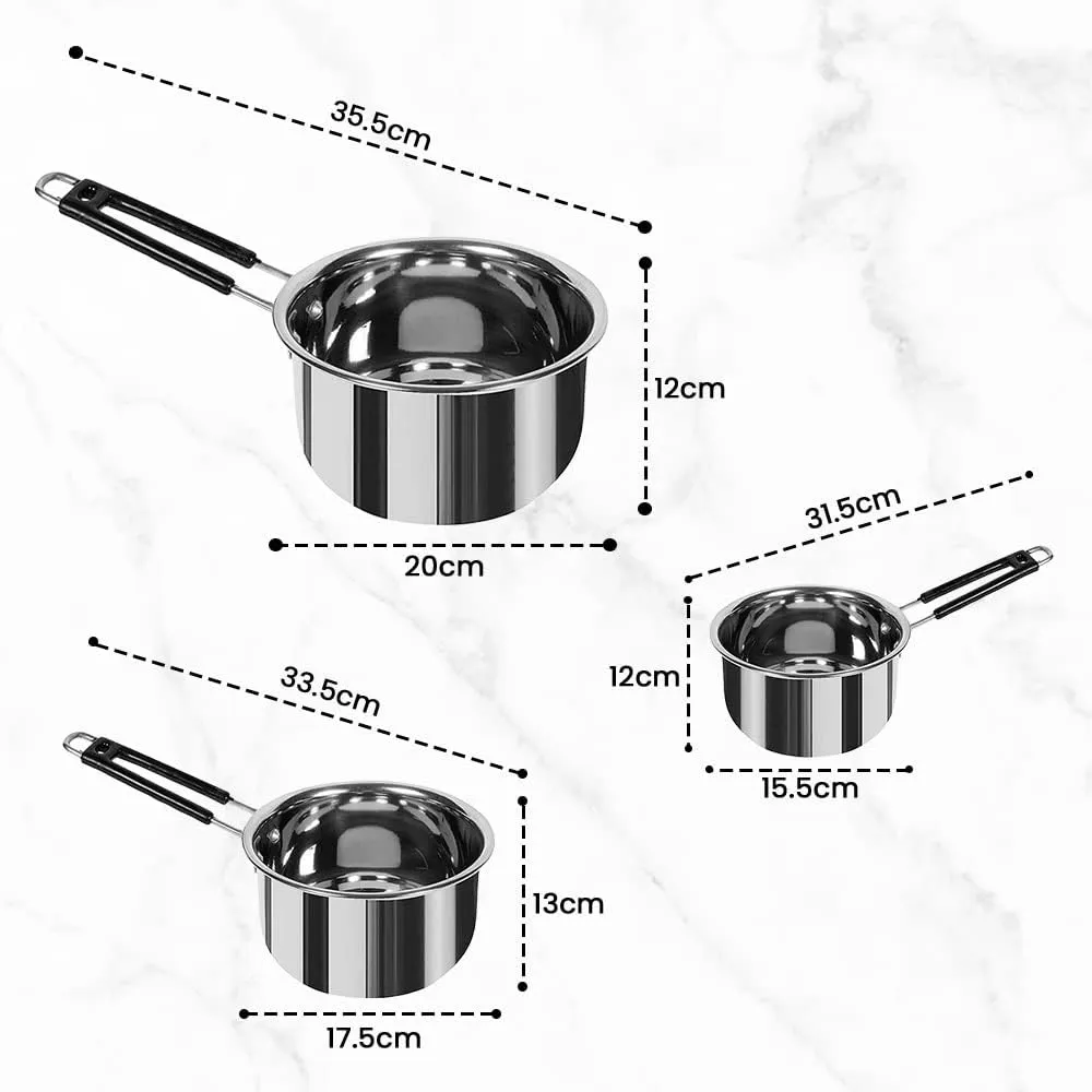 Kuber Industries Set of 3 Stainless Steel Saucepan/Tea Pan|1.1 L, 1.5 L, 2.2 L Capacity|Silicon Handle|Thick Base for Boiling Milk & Tea|Heavy Duty Gauge|Tapeli Patila, Sauce Pot Cookware (Pack of 3)