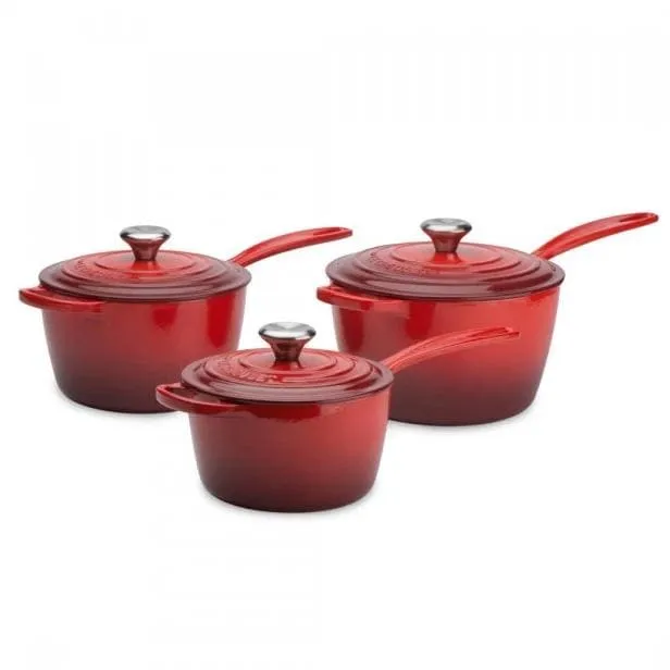 Le Creuset Signature Cast Iron 3-piece Saucepan Set Cerise