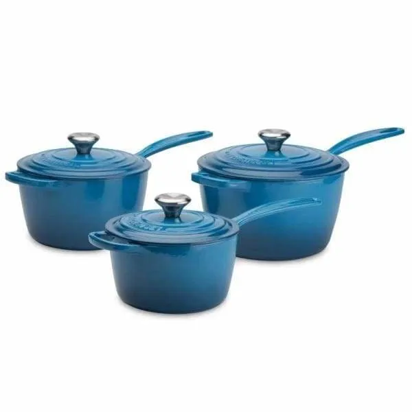 Le Creuset Signature Cast Iron 3-piece Saucepan Set Marseille Blue