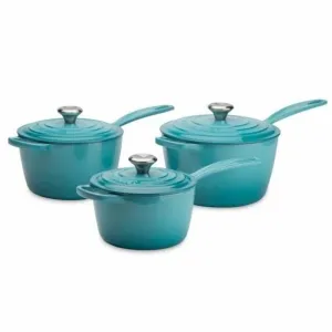 Le Creuset Signature Cast Iron 3-piece Saucepan Set Teal